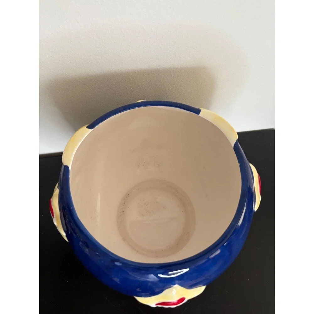 Round Santa Moon Star Blue Ceramic Cookie Jar Whimsical Christmas‎ Holidays